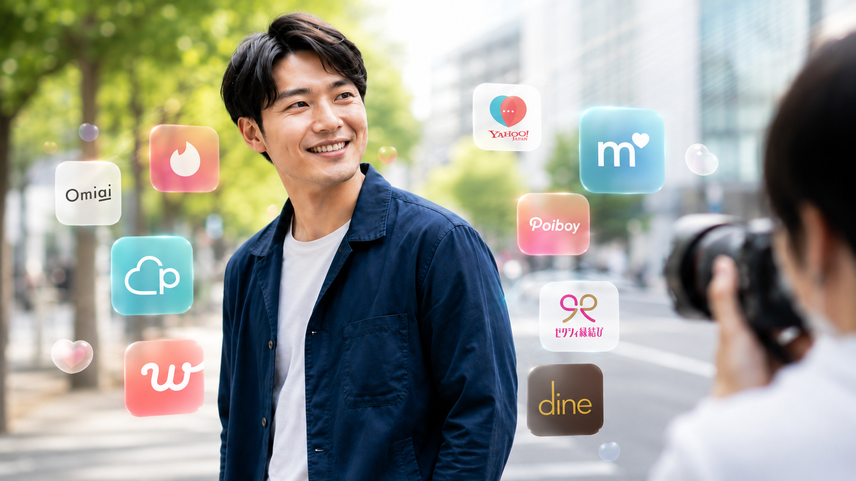 マッチングアプリ向けに自然なプロフィール写真を出張撮影する男性の作例イメージ