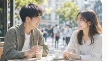 カフェで談笑する男女